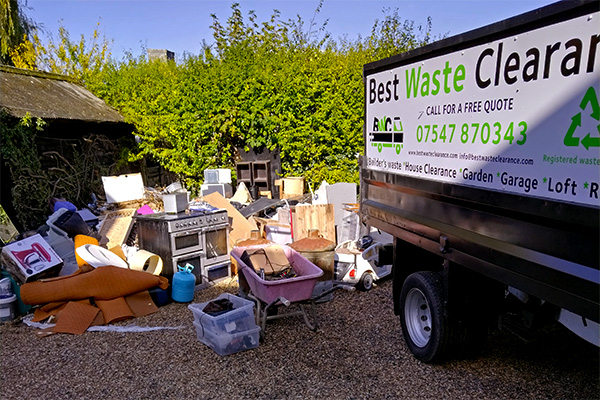 Household and construction waste ready to load into the truck.